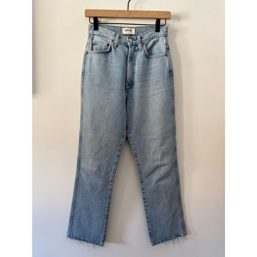 AGOLDE High-Rise Straight Leg Jeans in Light Blue 25